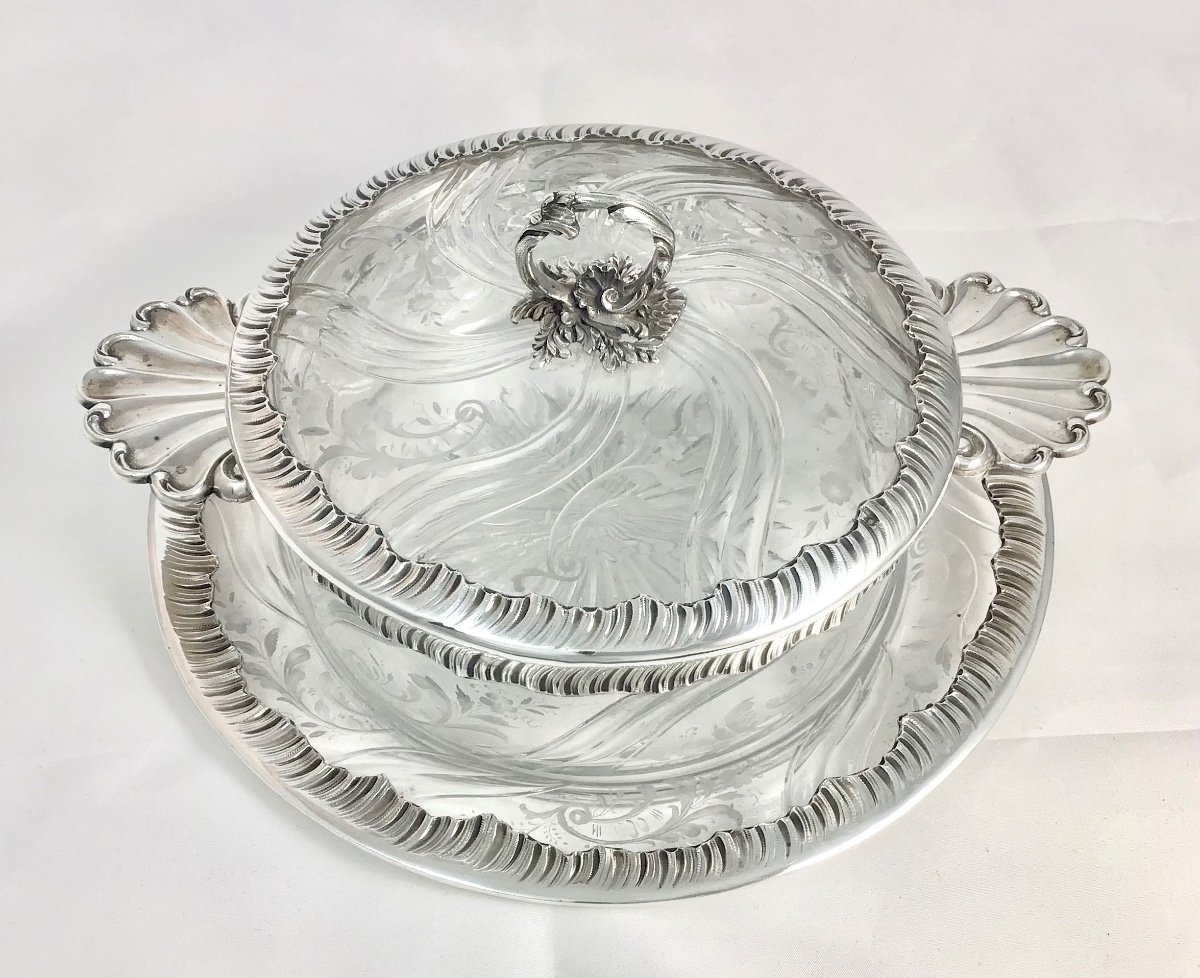  Tall Terrine In Crystal And Silver, France Circa 1880-1900, Louis XV Style-photo-4