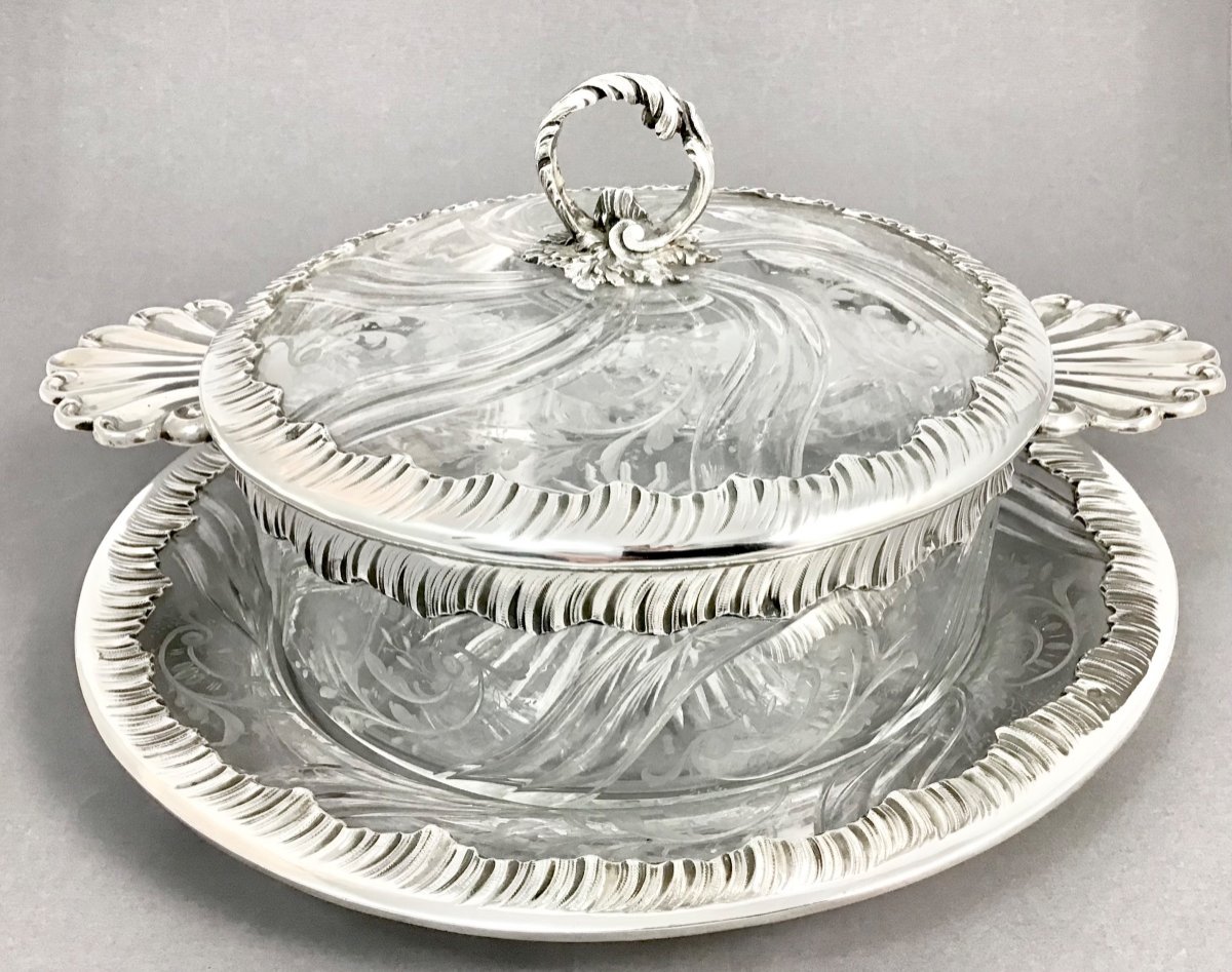  Tall Terrine In Crystal And Silver, France Circa 1880-1900, Louis XV Style-photo-1