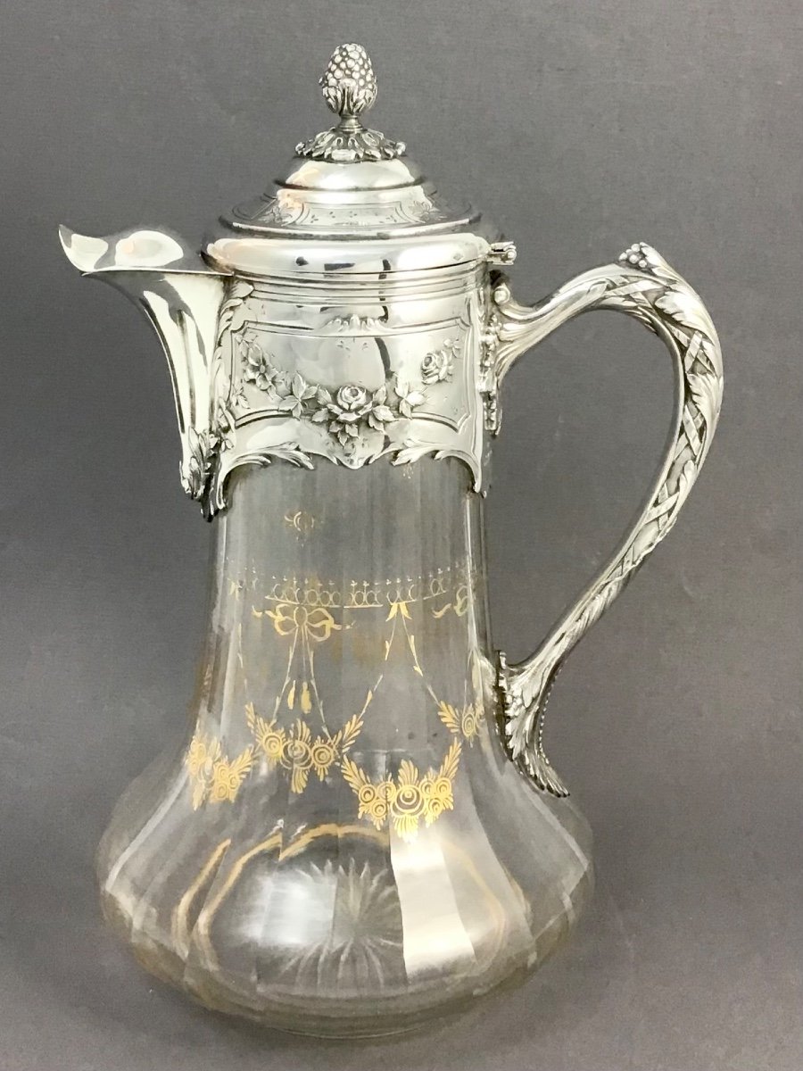 Crystal And Sterling Silver Jug  Or Decanter , Louis XVI Style, Le Verrier Paris 1903-1911-photo-3