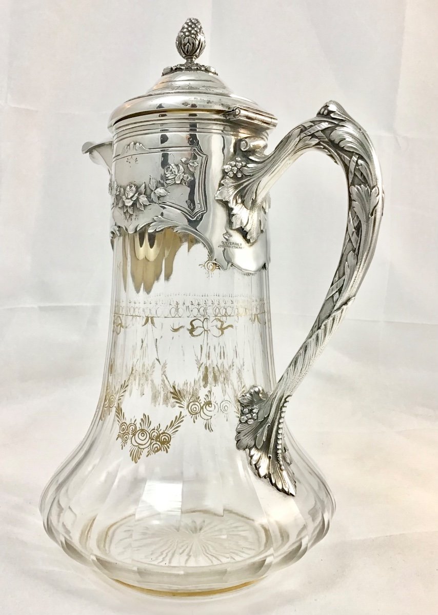 Crystal And Sterling Silver Jug  Or Decanter , Louis XVI Style, Le Verrier Paris 1903-1911-photo-3