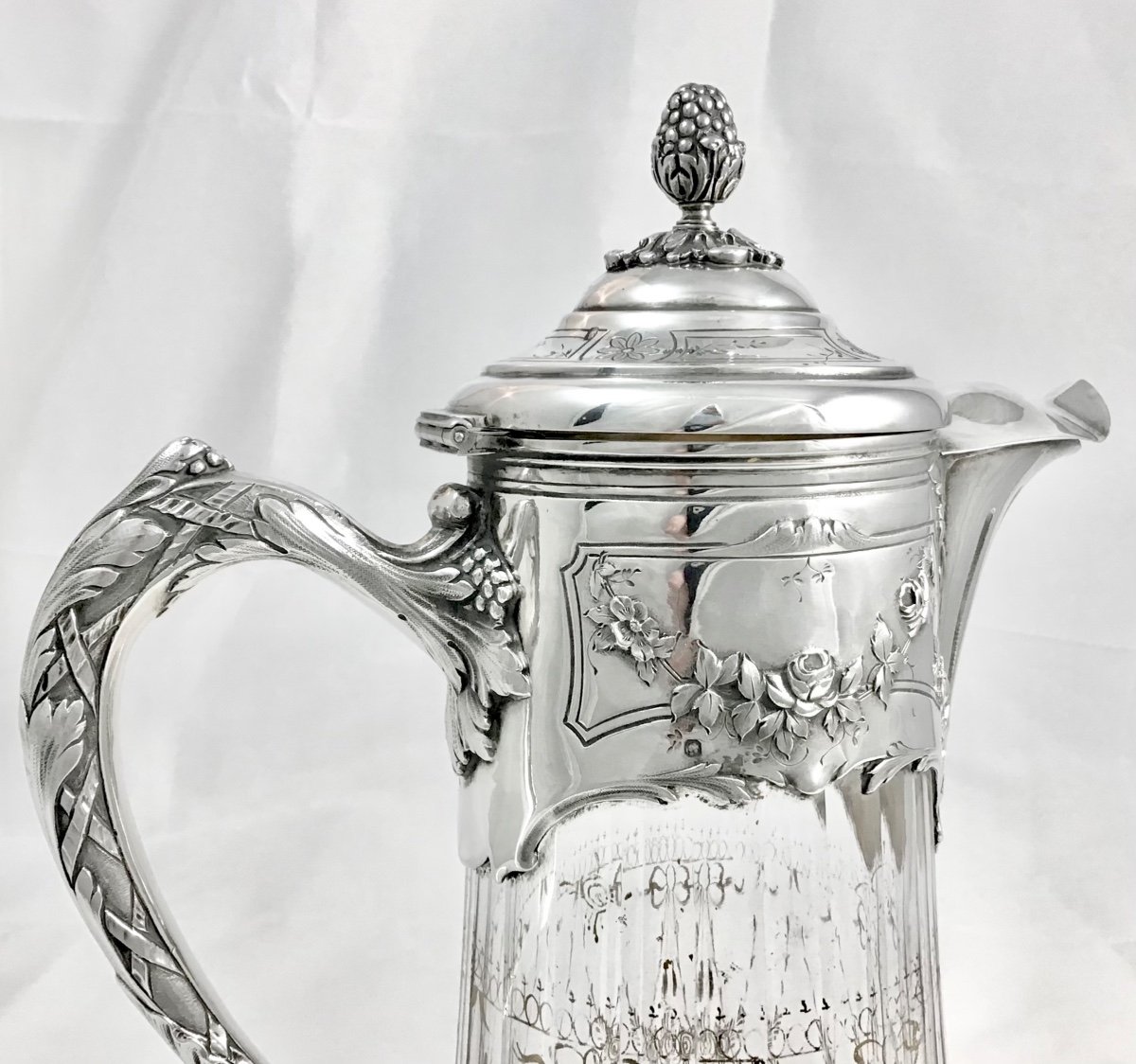 Crystal And Sterling Silver Jug  Or Decanter , Louis XVI Style, Le Verrier Paris 1903-1911-photo-4