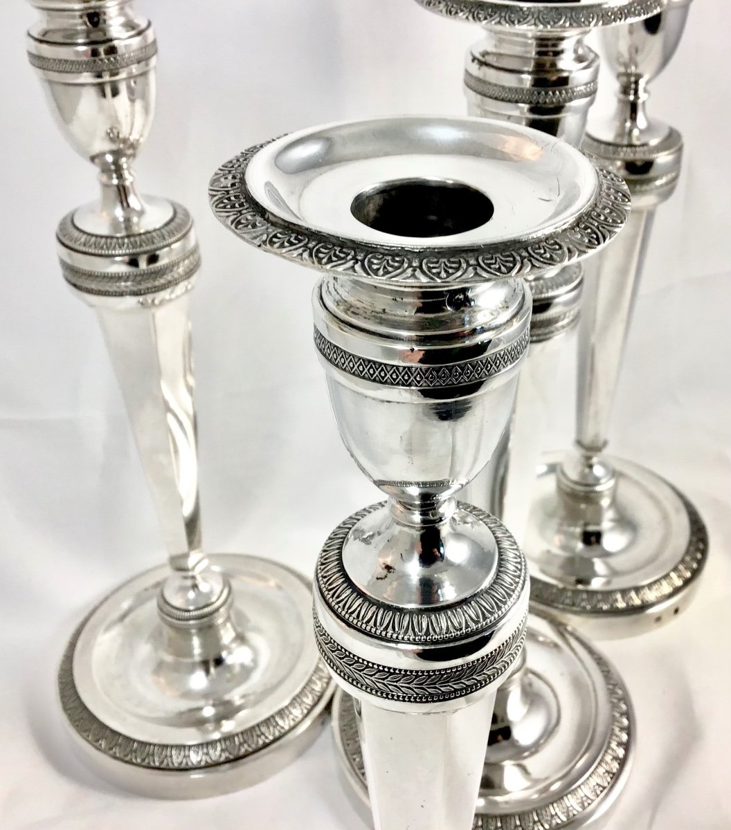 Four Empire Candlesticks , Sterling Silver, Liège 1814-31, Guillaume Drion-photo-1