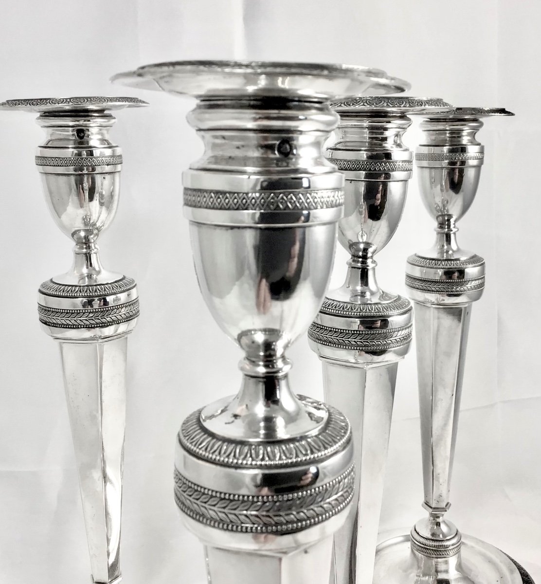 Four Empire Candlesticks , Sterling Silver, Liège 1814-31, Guillaume Drion-photo-2