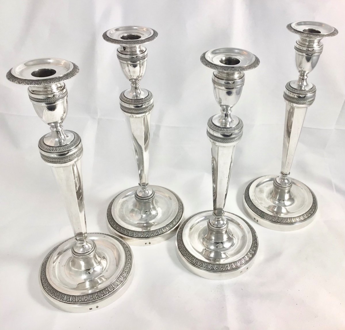 Four Empire Candlesticks , Sterling Silver, Liège 1814-31, Guillaume Drion-photo-6