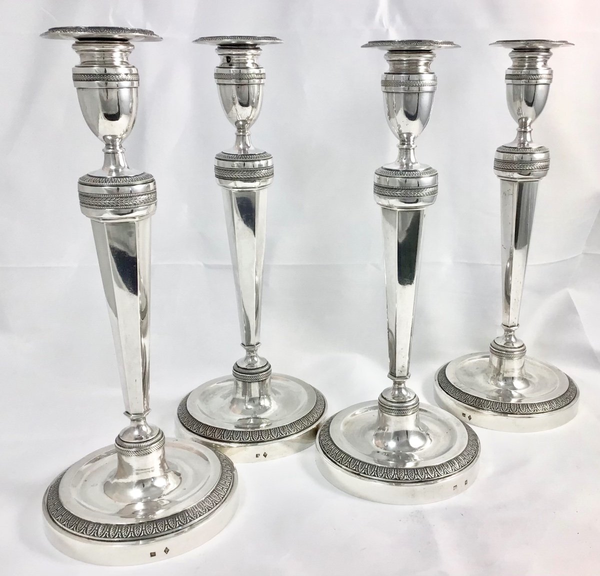 Four Empire Candlesticks , Sterling Silver, Liège 1814-31, Guillaume Drion-photo-7