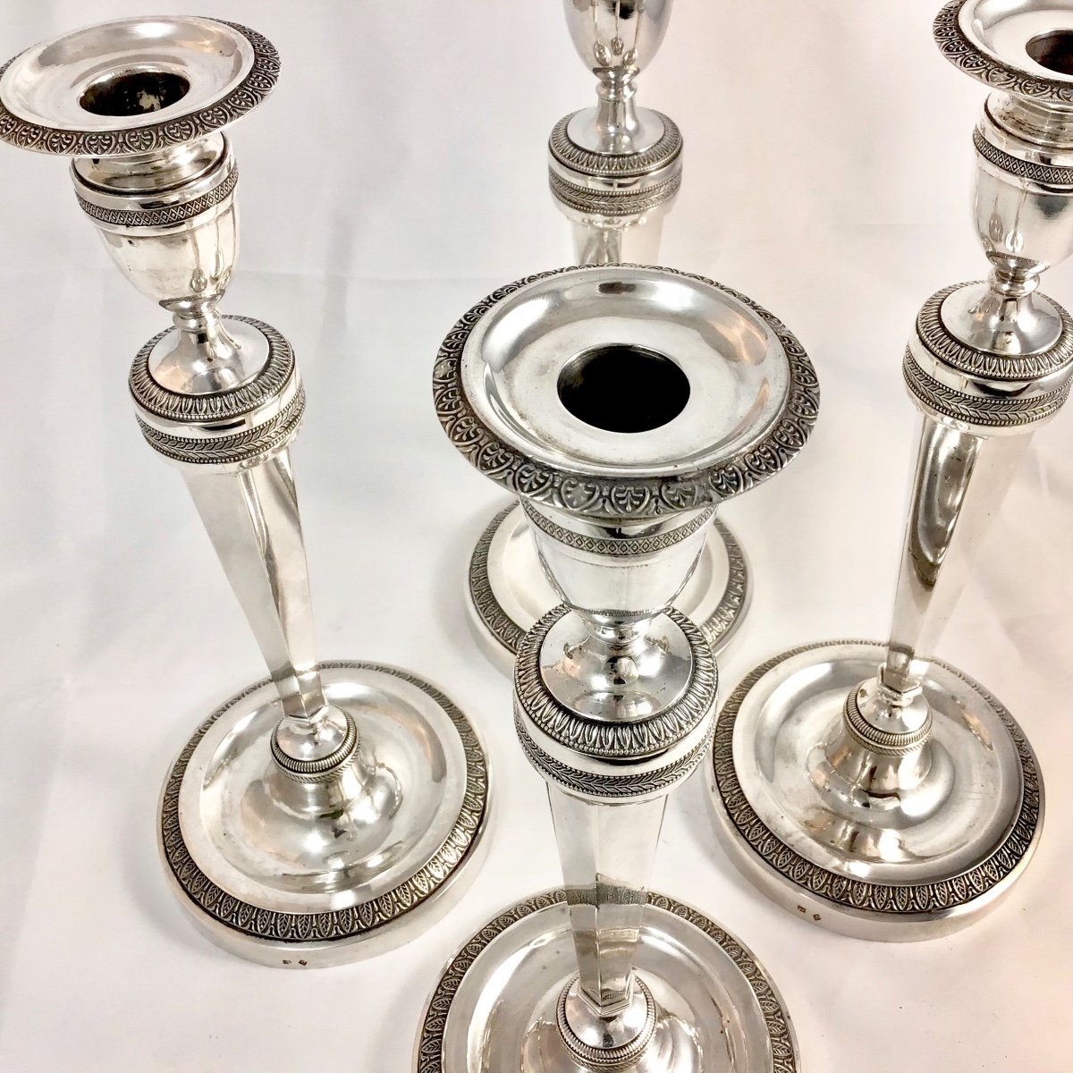 Four Empire Candlesticks , Sterling Silver, Liège 1814-31, Guillaume Drion-photo-8