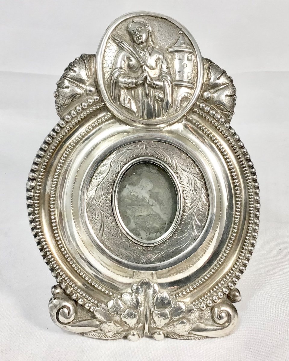 Osculatory Reliquary, Saint Barbara, Sterling Silver, Kiss Of Peace, Circa 1780-1800-photo-2