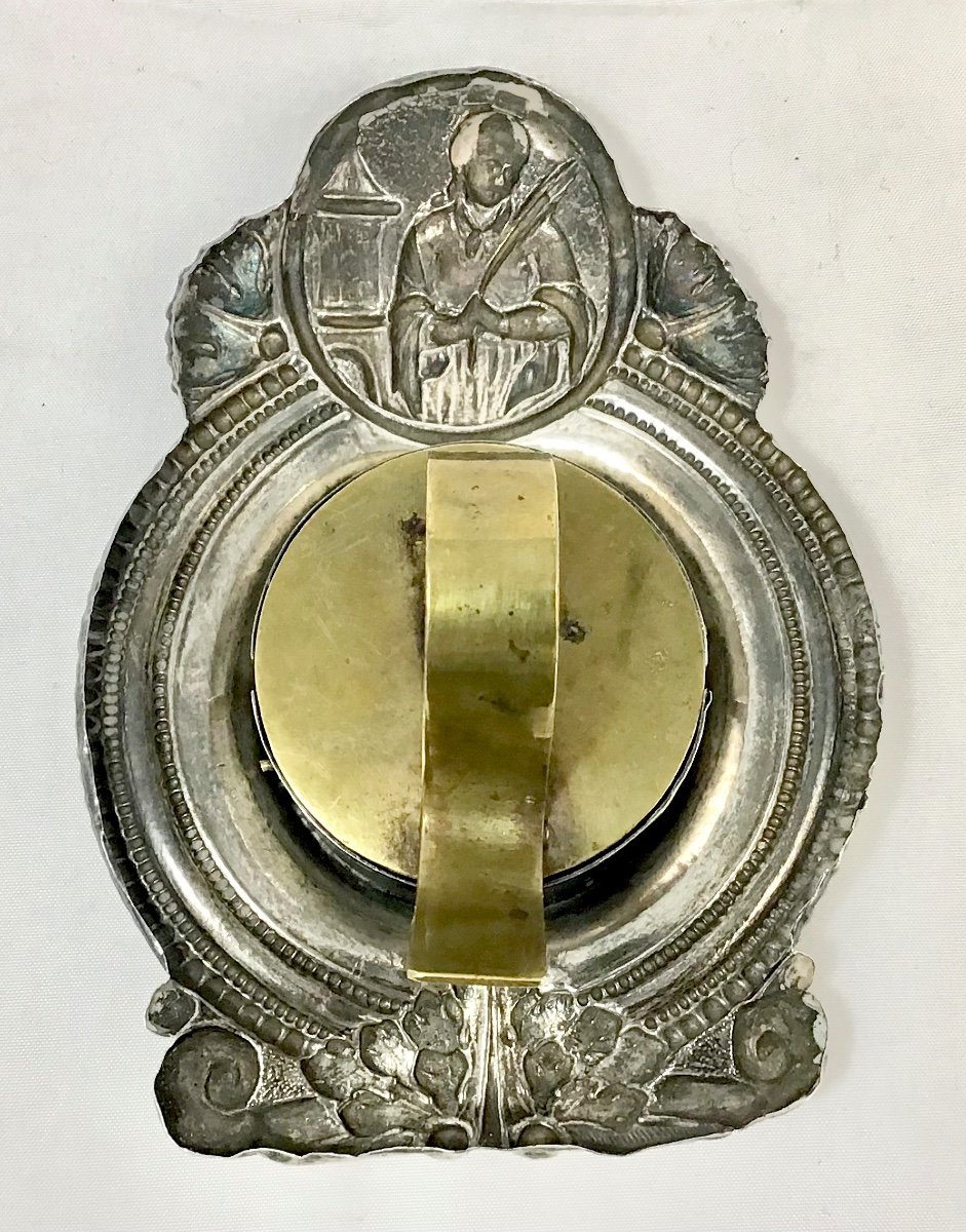 Osculatory Reliquary, Saint Barbara, Sterling Silver, Kiss Of Peace, Circa 1780-1800-photo-2