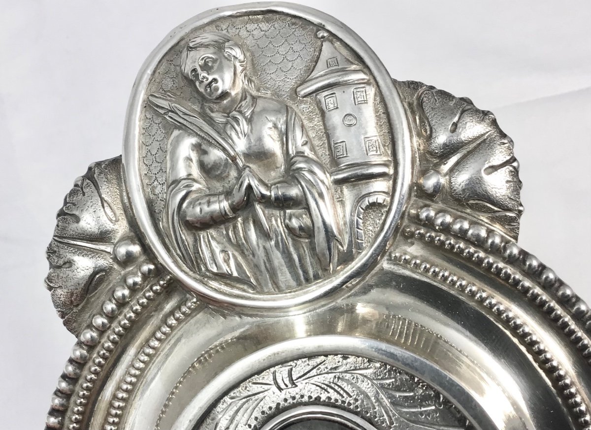 Osculatory Reliquary, Saint Barbara, Sterling Silver, Kiss Of Peace, Circa 1780-1800