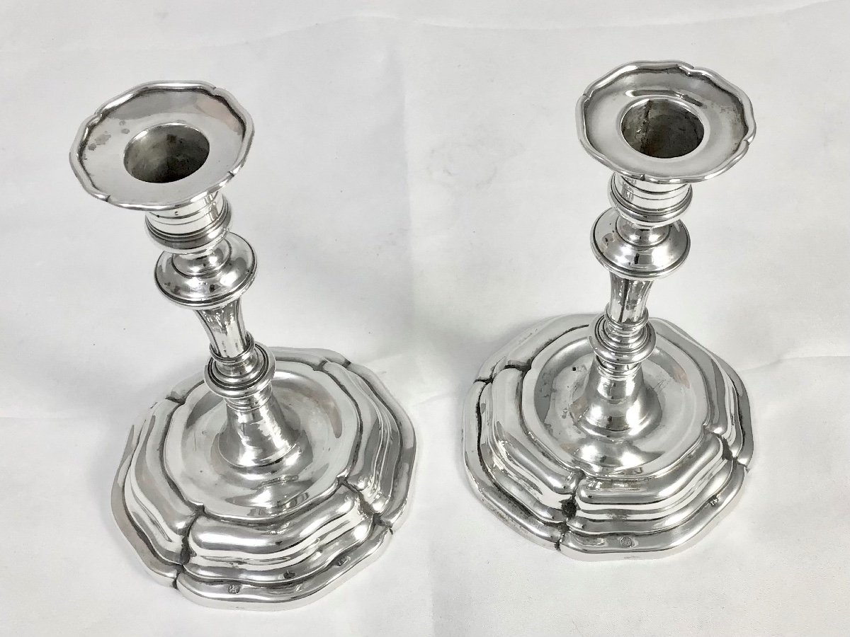 Vienna 1760, Pair Of Toilet Or Desk Candlesticks In Silver, Goldsmith Ps-photo-4