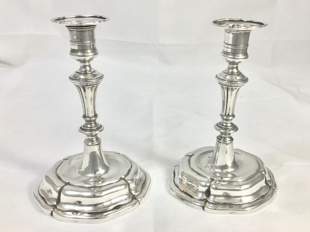 Vienna 1760, Pair Of Toilet Or Desk Candlesticks In Silver, Goldsmith Ps-photo-5