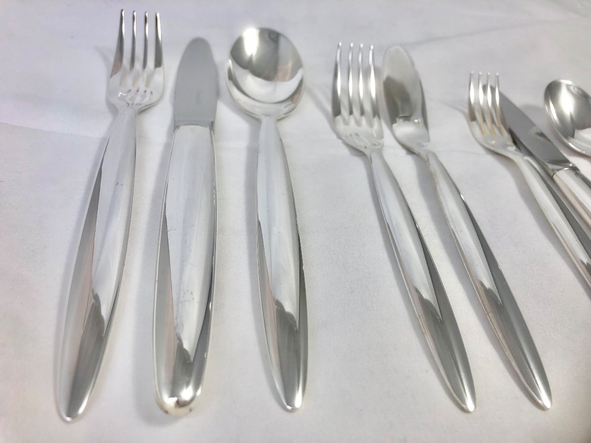 Christofle “drop” Cutlery Set, 108 Pieces For 12 People, Silver Plated -photo-4