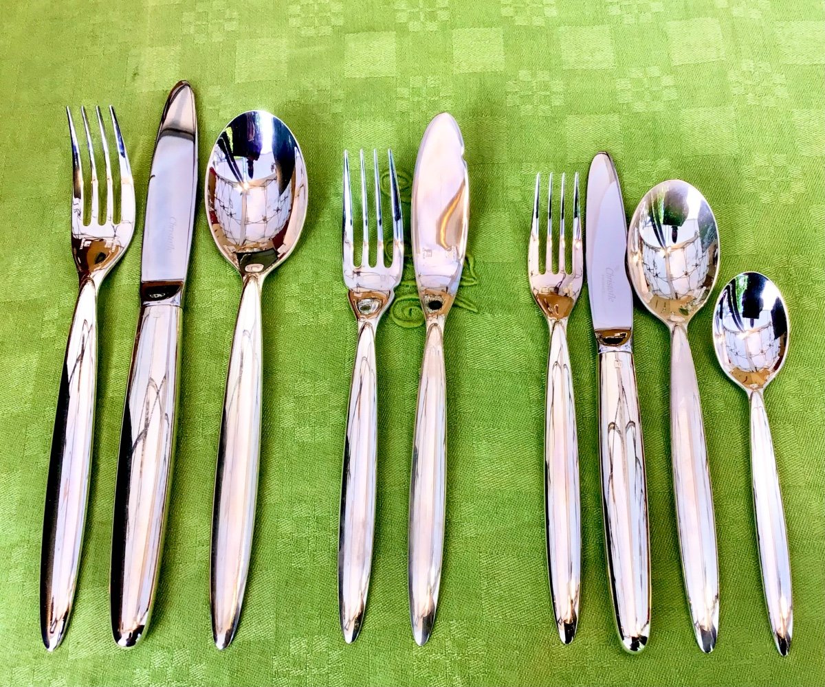 Christofle “drop” Cutlery Set, 108 Pieces For 12 People, Silver Plated -photo-2