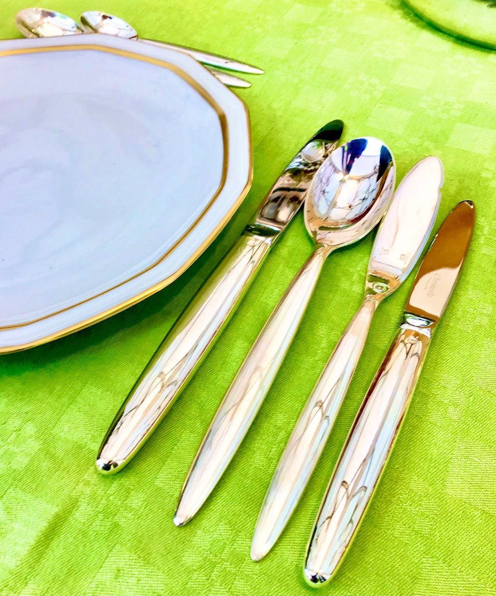 Christofle “drop” Cutlery Set, 108 Pieces For 12 People, Silver Plated -photo-3
