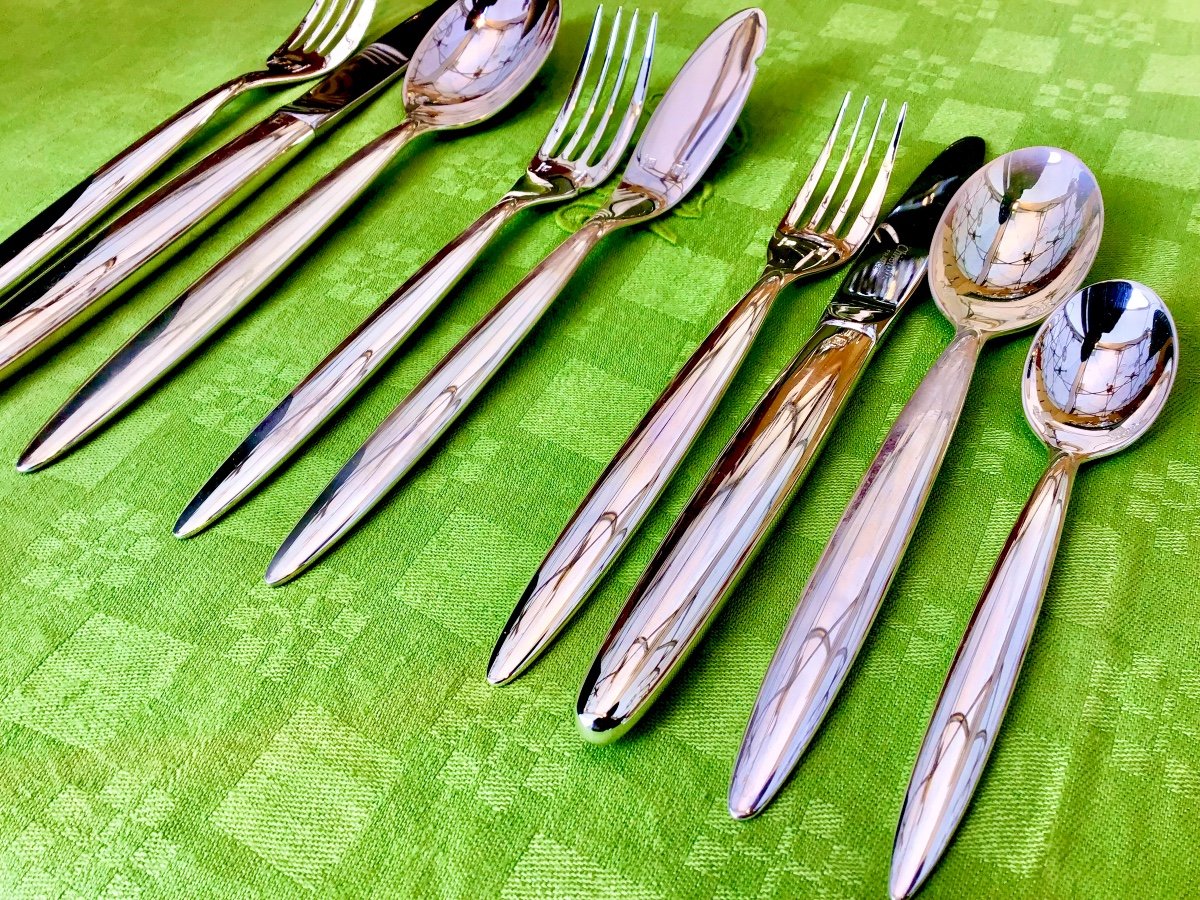 Christofle “drop” Cutlery Set, 108 Pieces For 12 People, Silver Plated -photo-6