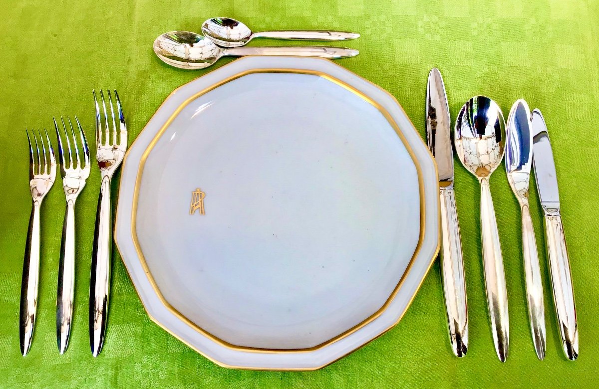 Christofle “drop” Cutlery Set, 108 Pieces For 12 People, Silver Plated 