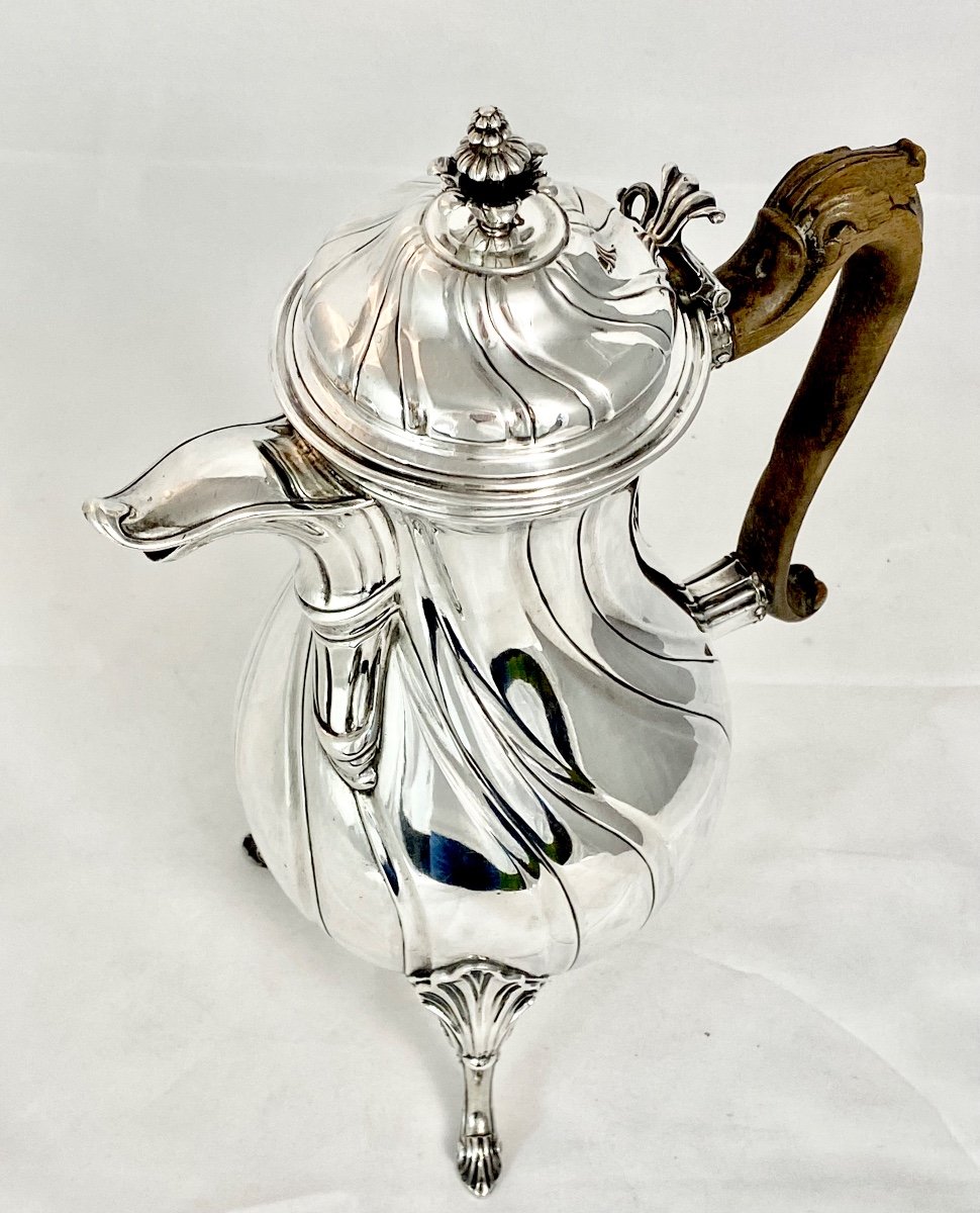 Mons 1768, Cafetière Louis XV , Argent Massif, Maître Au Coeur Ardent-photo-1