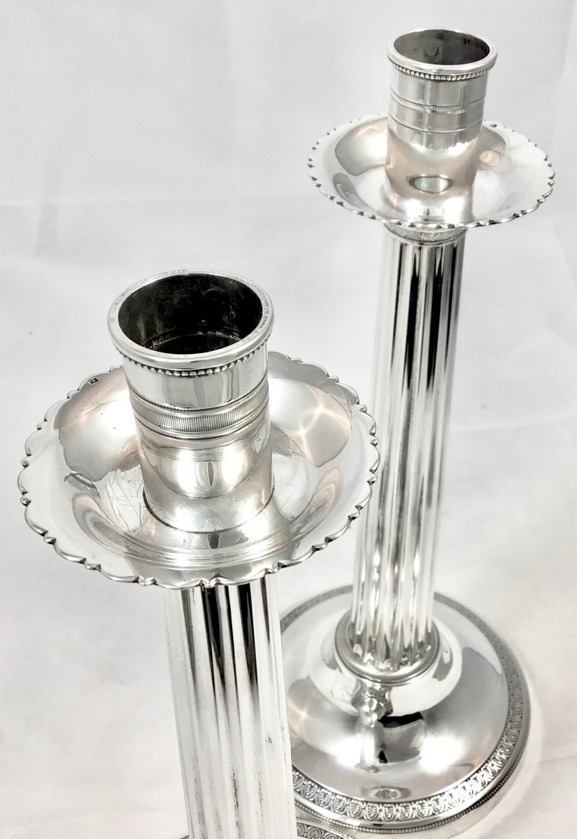Paire De Flambeaux Directoire, Argent Massif , Gand 1814-1831, Van Bosterhaudt Bernardus-photo-6