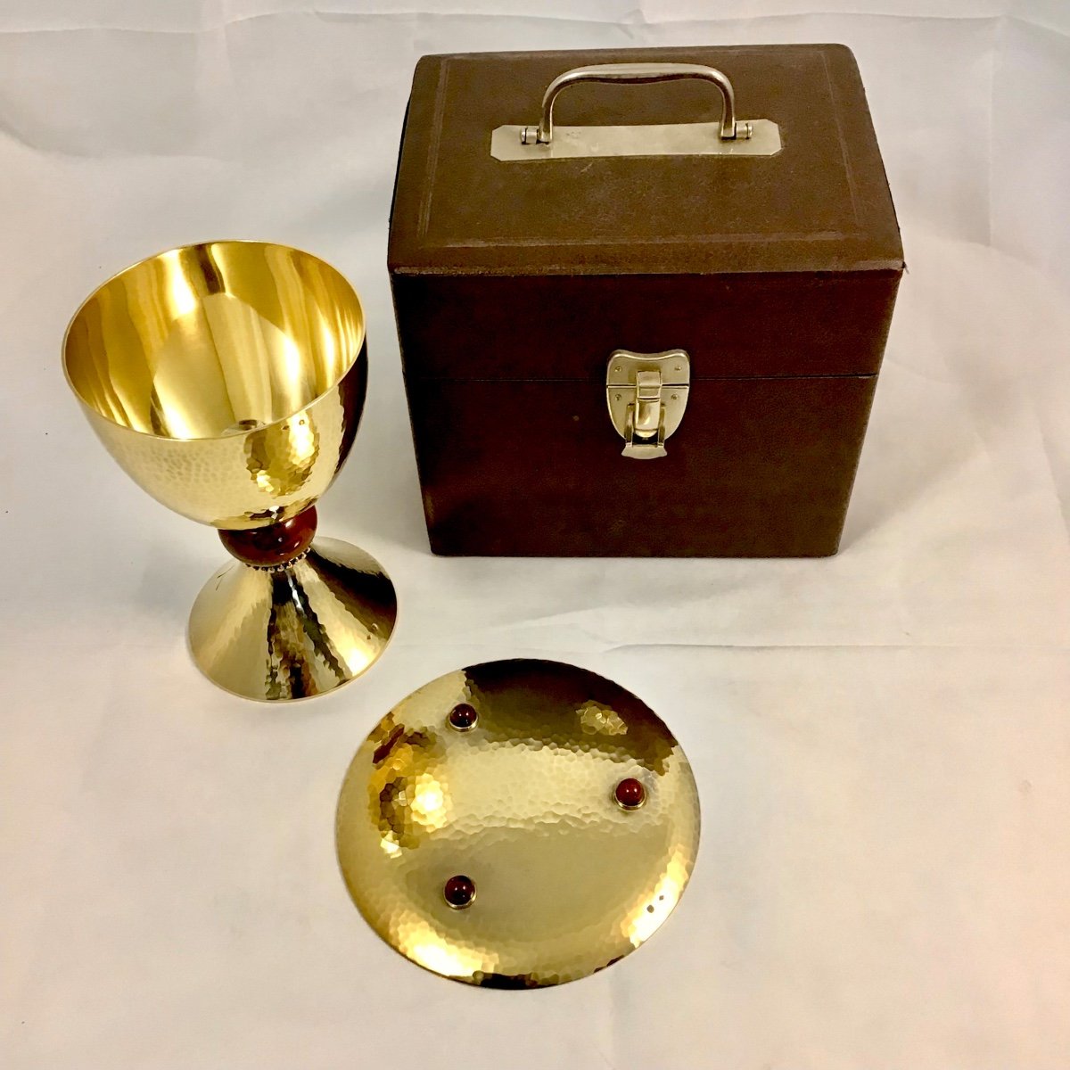 Maison Chéret, Art Deco Chalice In Gilded Sterling Silver And Red Jasper, Paris Circa 1950-photo-3