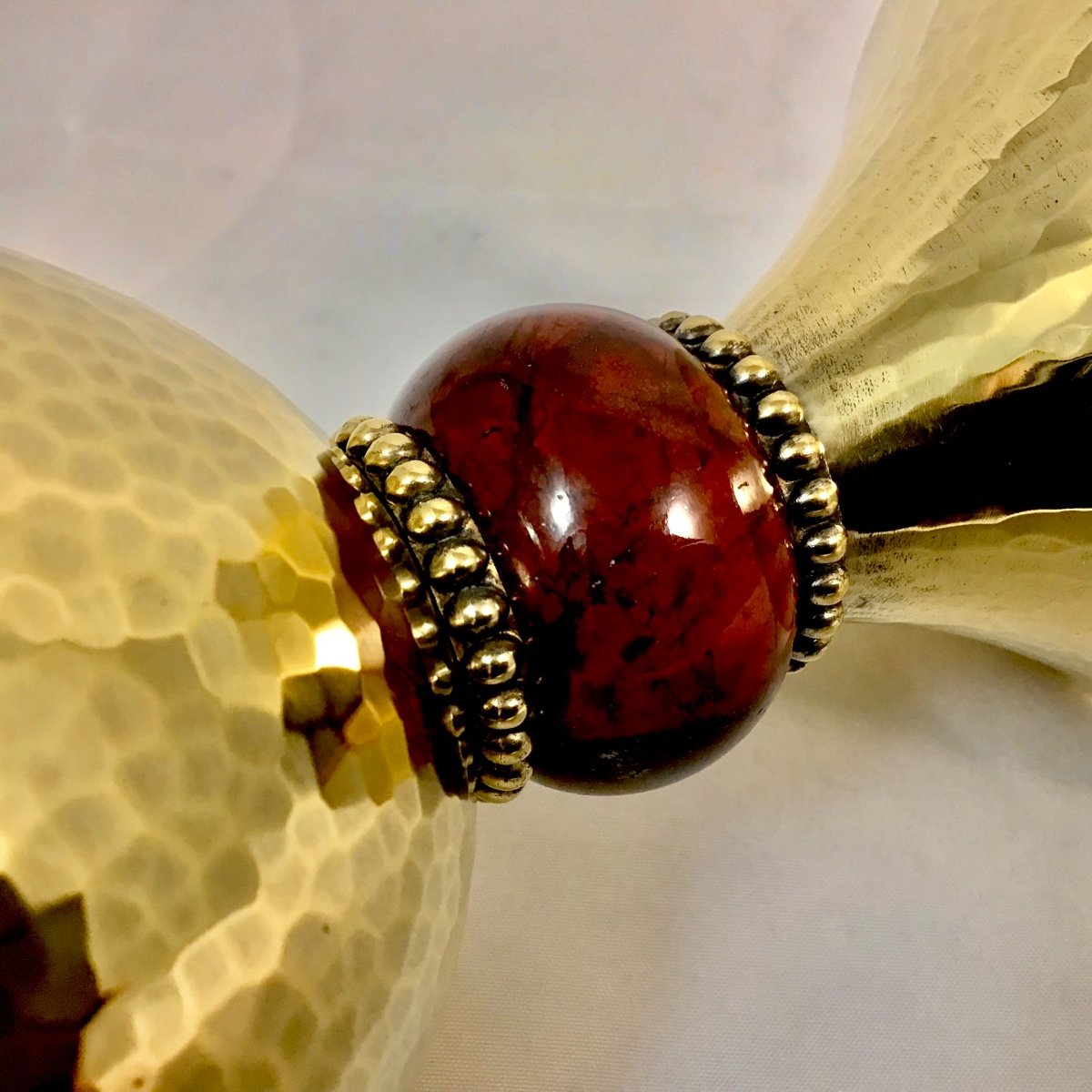 Maison Chéret, Art Deco Chalice In Gilded Sterling Silver And Red Jasper, Paris Circa 1950-photo-2
