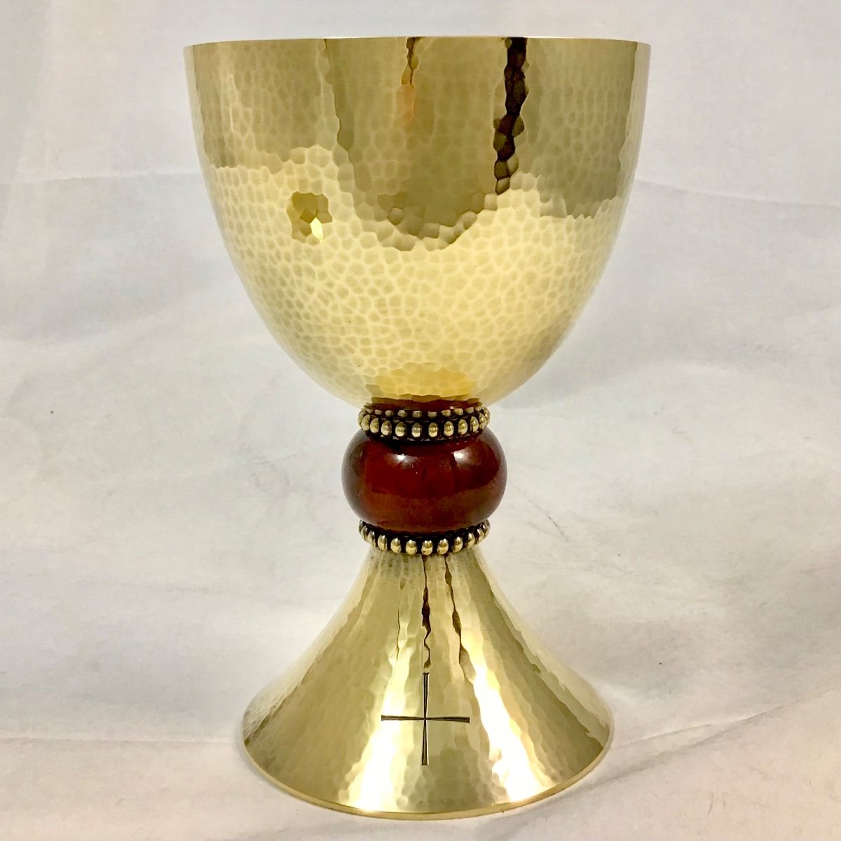 Maison Chéret, Art Deco Chalice In Gilded Sterling Silver And Red Jasper, Paris Circa 1950-photo-3