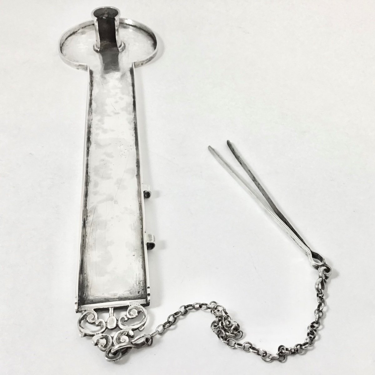 Spain 18th Century, Solid Silver, Episcopal Candlestick, Palmatoria -photo-4