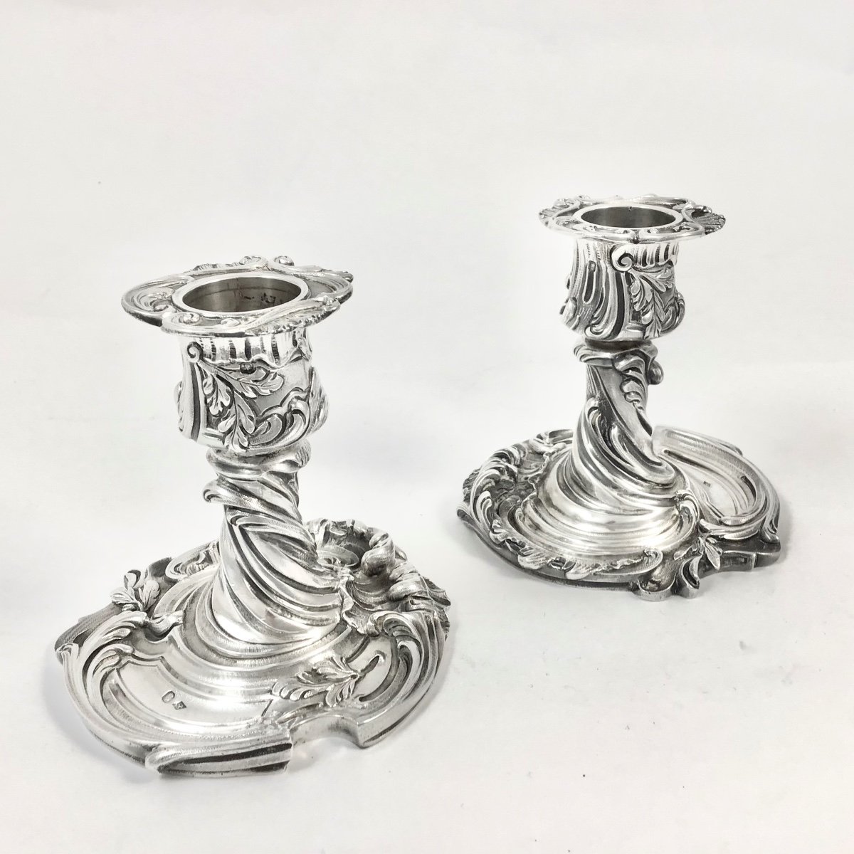 Solid Silver Toilet Candlesticks, France 19th Century -photo-2