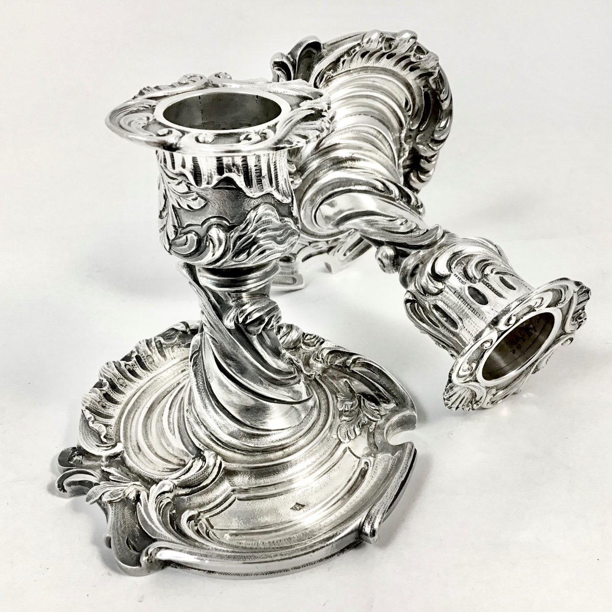 Solid Silver Toilet Candlesticks, France 19th Century -photo-2