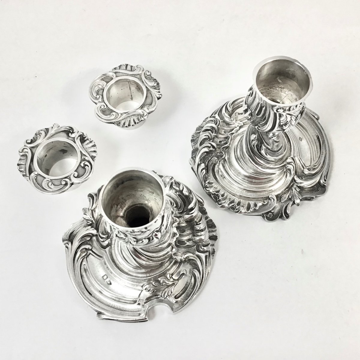 Solid Silver Toilet Candlesticks, France 19th Century -photo-4