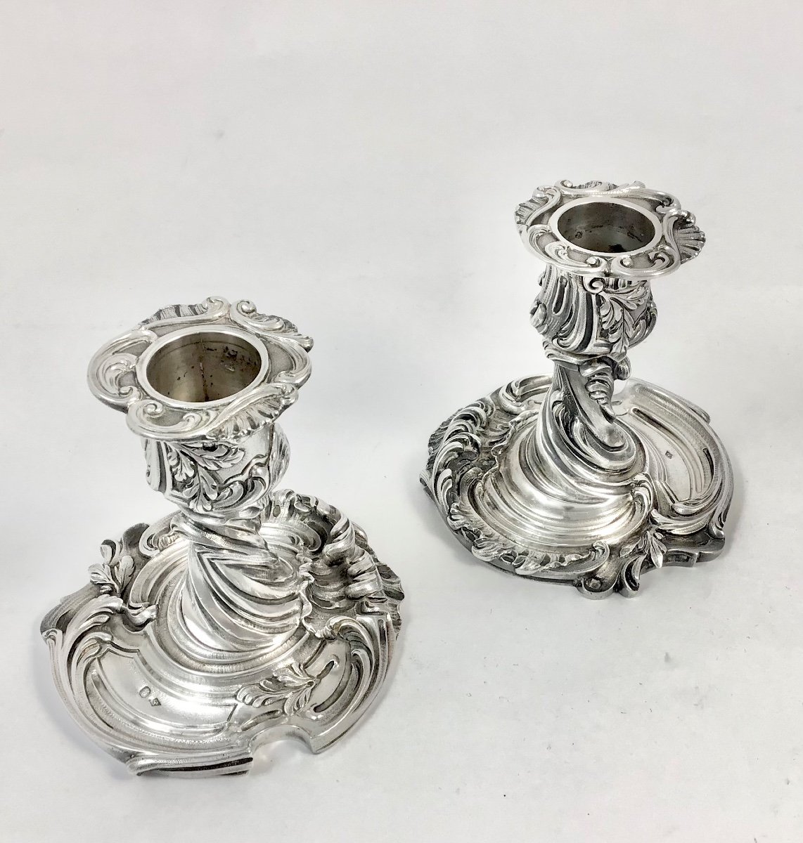 Solid Silver Toilet Candlesticks, France 19th Century -photo-6