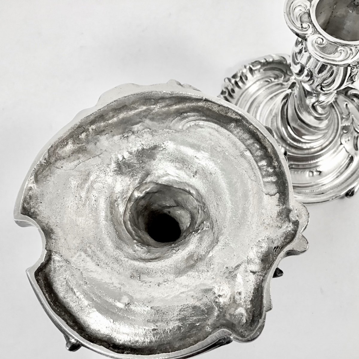 Solid Silver Toilet Candlesticks, France 19th Century -photo-7
