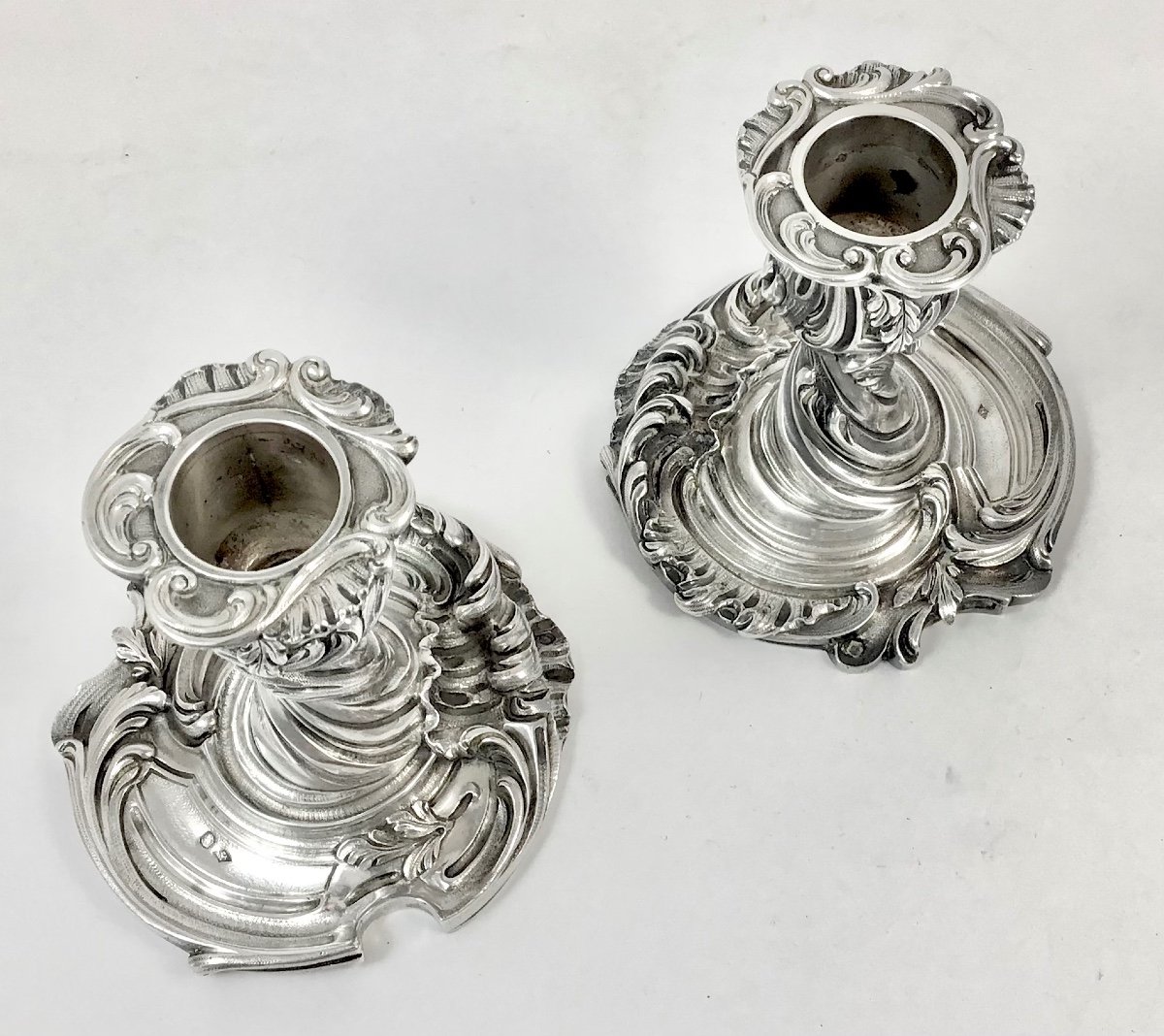 Solid Silver Toilet Candlesticks, France 19th Century -photo-8