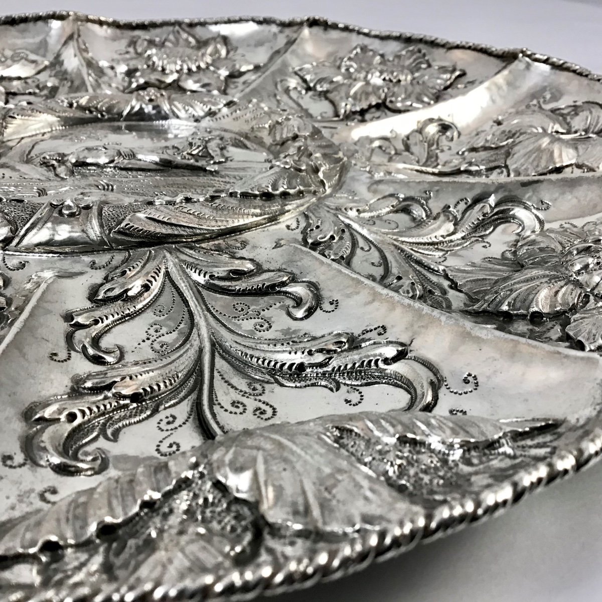 Portugal 1680-1720, Plat à Offrandes , Argent Massif , Vaisselle D’apparat -photo-3