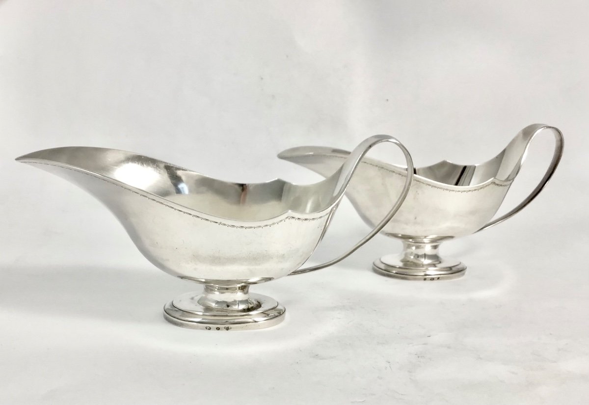 Gand 1798-1809, Paire De Saucières Casque ,argent Massif, Orfèvre Roelants, Empire -photo-3
