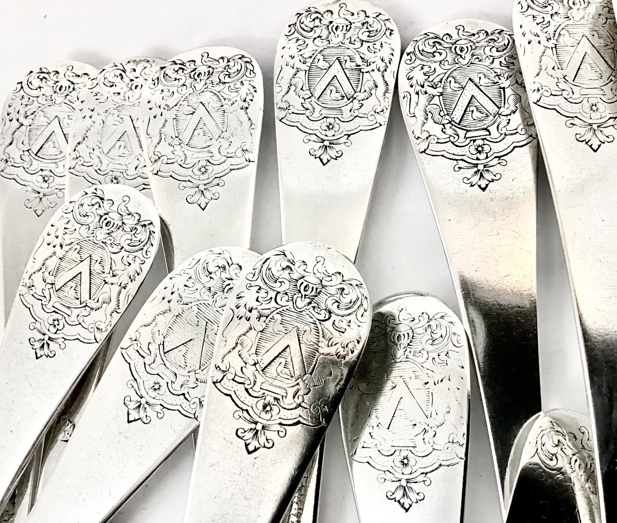 Namur 1739-1749, Six Spoons And Six Forks , Goldsmith Thomas Bouchon, Zualart Coat Of Arms-photo-3