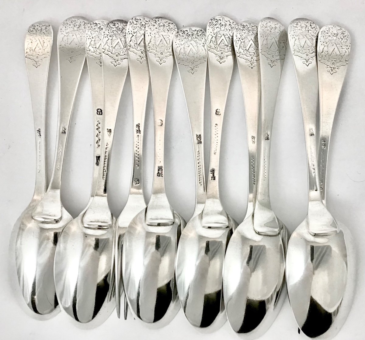 Namur 1739-1749, Six Spoons And Six Forks , Goldsmith Thomas Bouchon, Zualart Coat Of Arms-photo-3