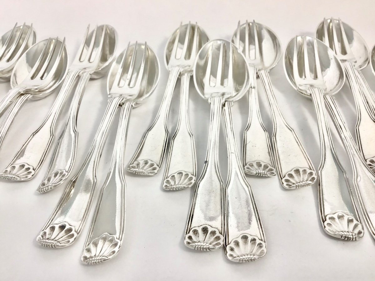  Ath 1764, 10 Dessert Spoons & 10 Désert Forks, Sterling Silver, Jean Louis Philippront-photo-4