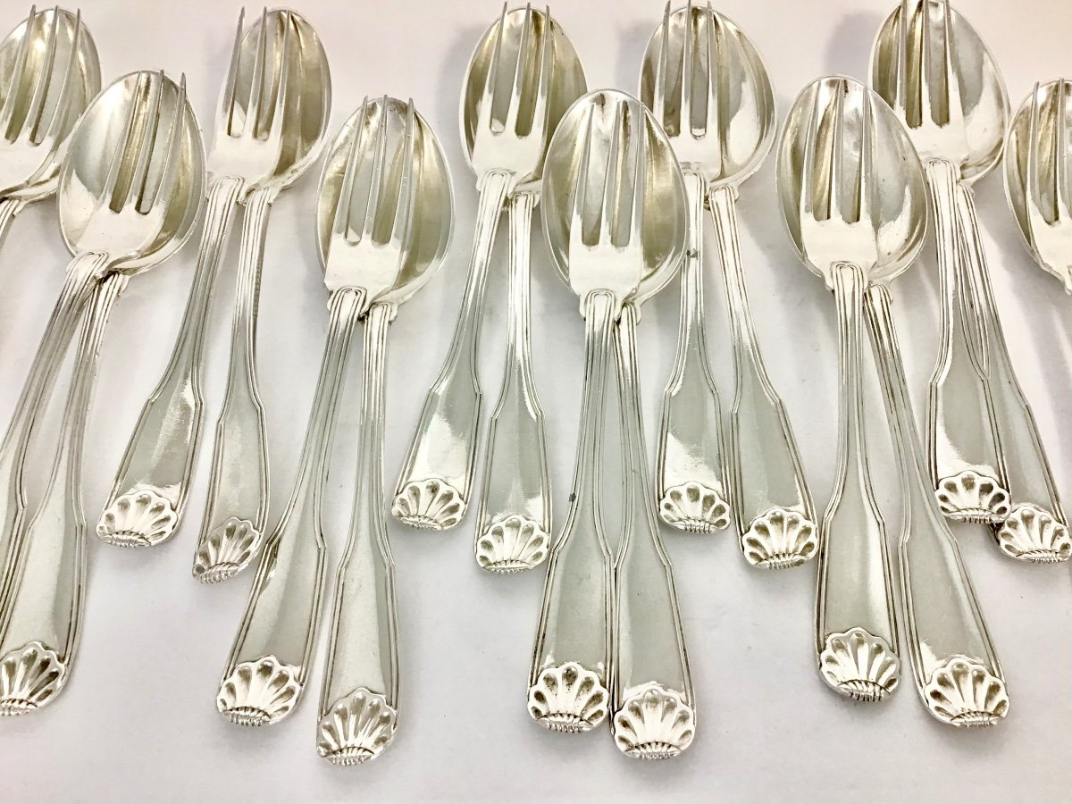  Ath 1764, 10 Dessert Spoons & 10 Désert Forks, Sterling Silver, Jean Louis Philippront-photo-3