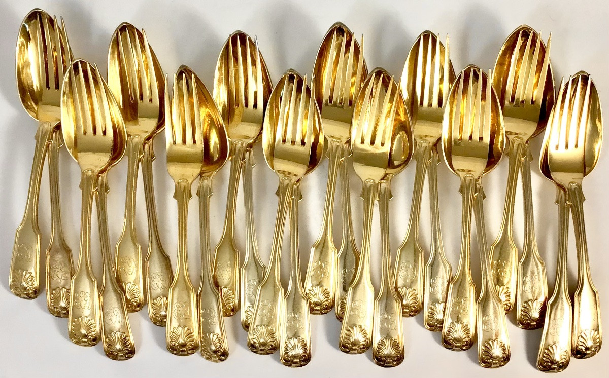 Saint Petersburg 1840, Sterling Silver Dessert Cutlery , 36 Pieces For 12 People -photo-5