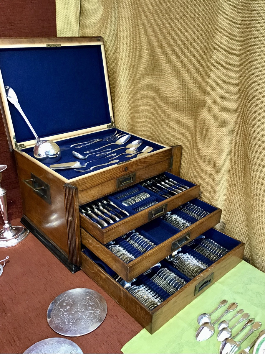 204-piece Solid Silver Cutlery Set, Delheid, Brussels Circa 1890-1910-photo-4