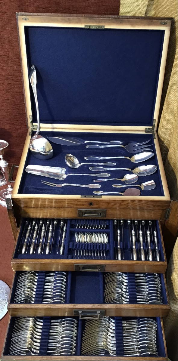 204-piece Solid Silver Cutlery Set, Delheid, Brussels Circa 1890-1910-photo-5