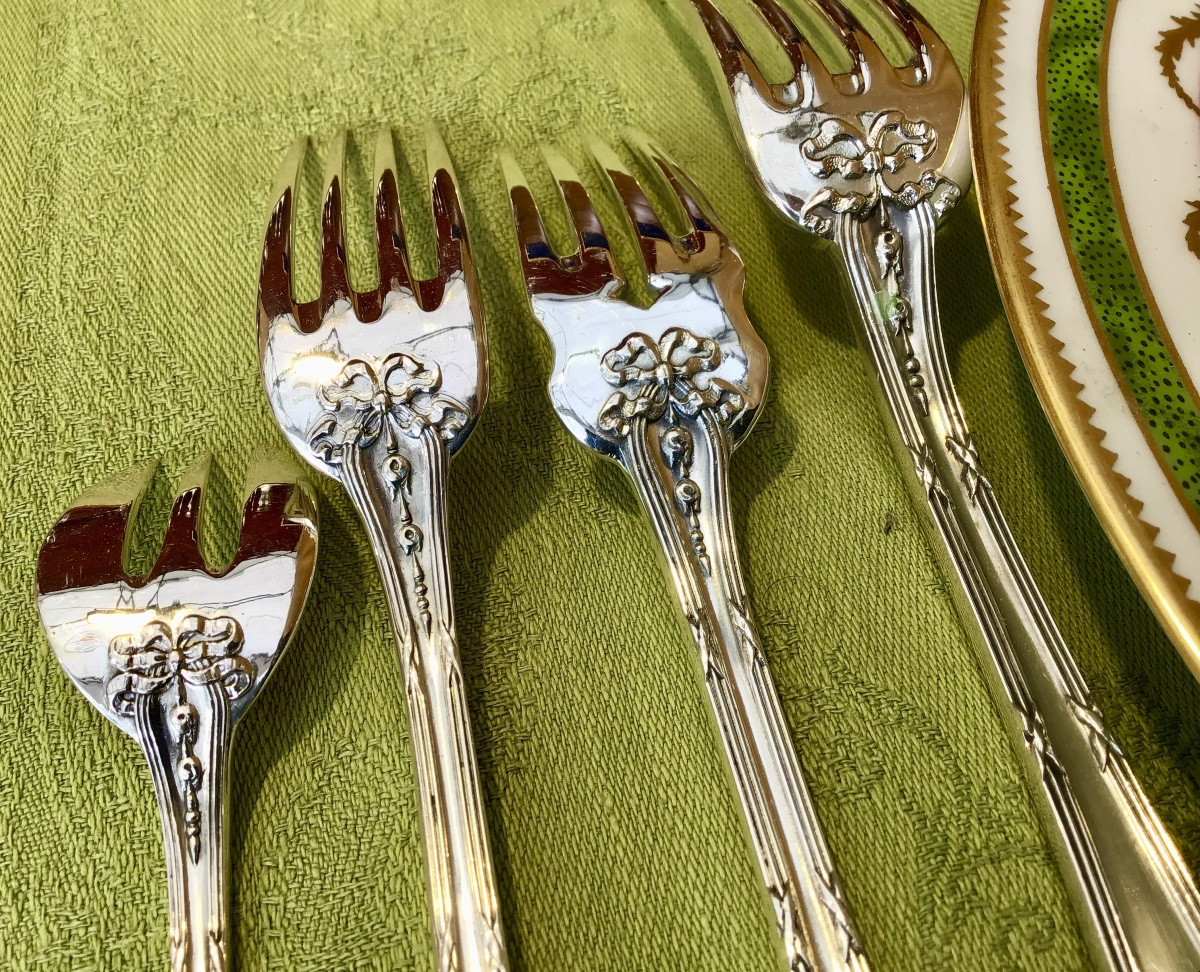 204-piece Solid Silver Cutlery Set, Delheid, Brussels Circa 1890-1910-photo-6