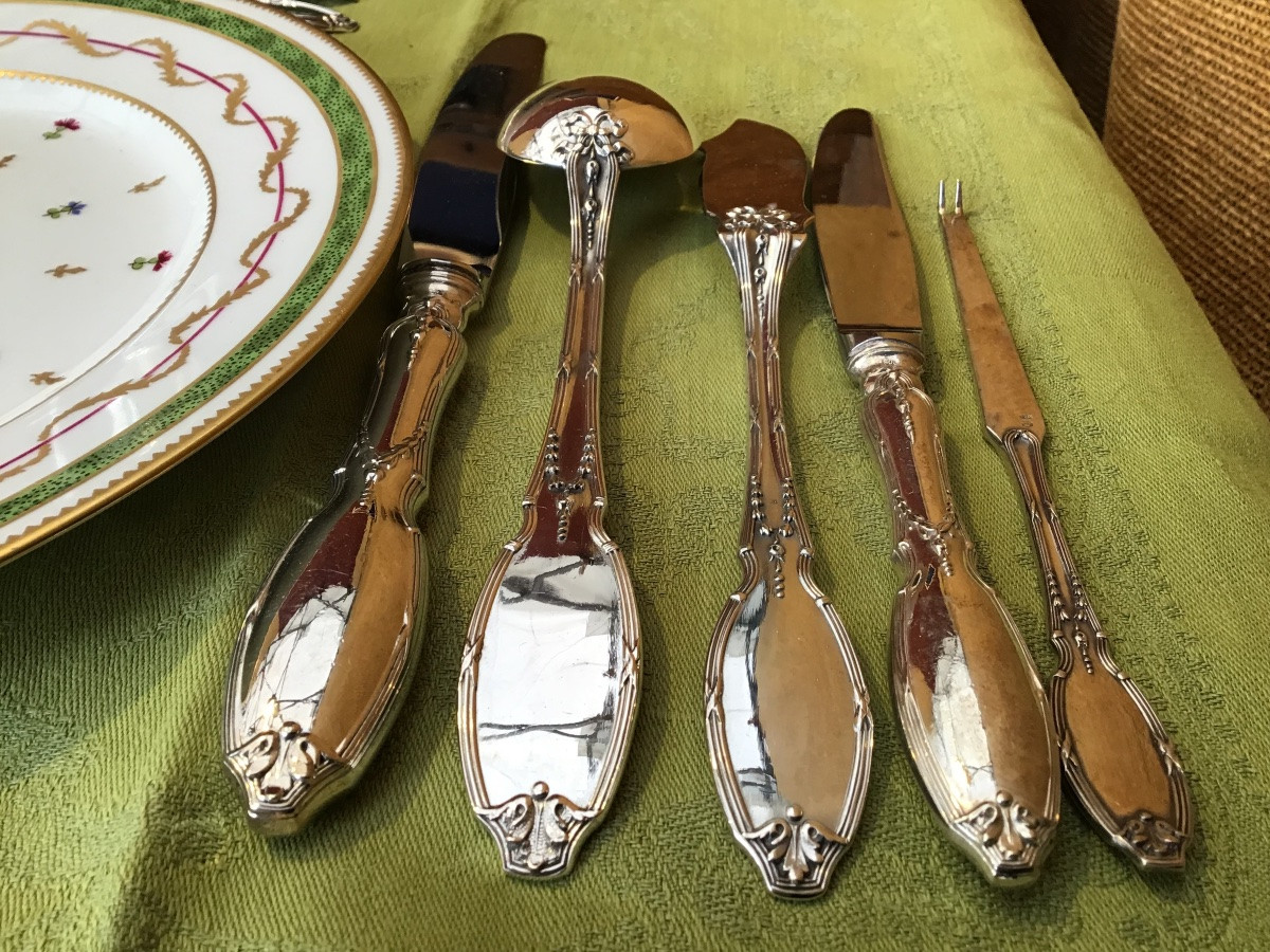 204-piece Solid Silver Cutlery Set, Delheid, Brussels Circa 1890-1910-photo-7