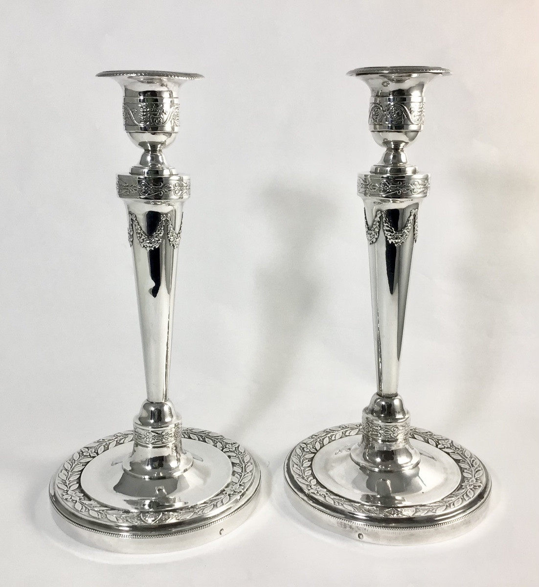 Paris 1798-1809, Argent Massif (950\\%) , Jean-pierre-nicolas Bibron , Paire De Flambeaux Empire-photo-2