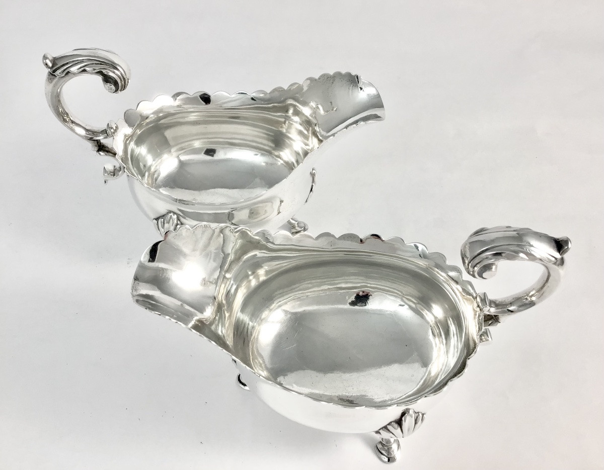 Londres 1772, Paire De Saucières En Argent Massif   Orfèvre William Catell-photo-4