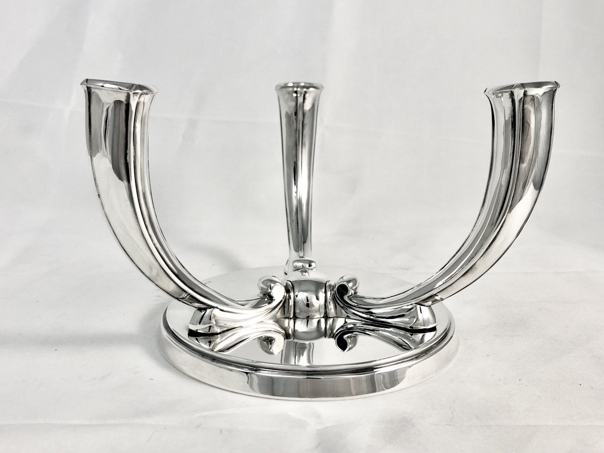 Wolfers 1935-1942, Argent Massif, Paire De Candélabres “Wotan”, Art Déco  Expo Universelle Brux-photo-2