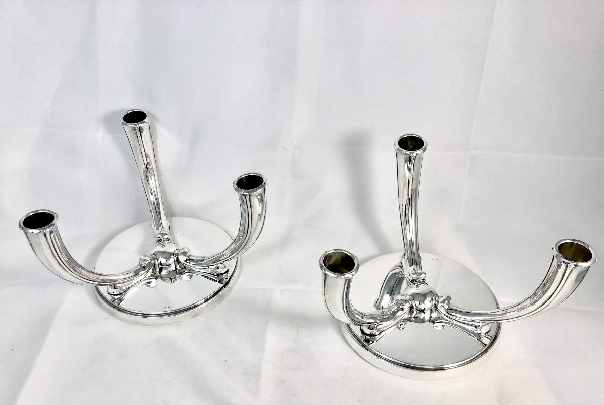 Wolfers 1935-1942, Argent Massif, Paire De Candélabres “Wotan”, Art Déco  Expo Universelle Brux