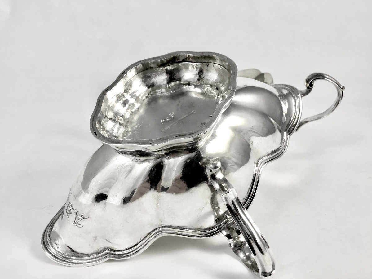 Malines 1759 , argent massif , paire de saucières Louis XV, zilver Mechelen -photo-2