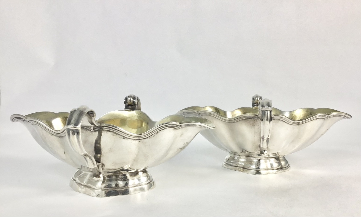Malines 1759 , argent massif , paire de saucières Louis XV, zilver Mechelen 
