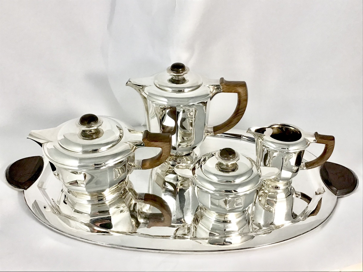Wolfers, 1930-1933, “jade” Coffee Service, Solid Silver, Brussels, Art Deco-photo-2